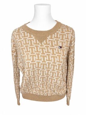 Tommy Hilfiger Tan and White Patterned Crewneck Sweater